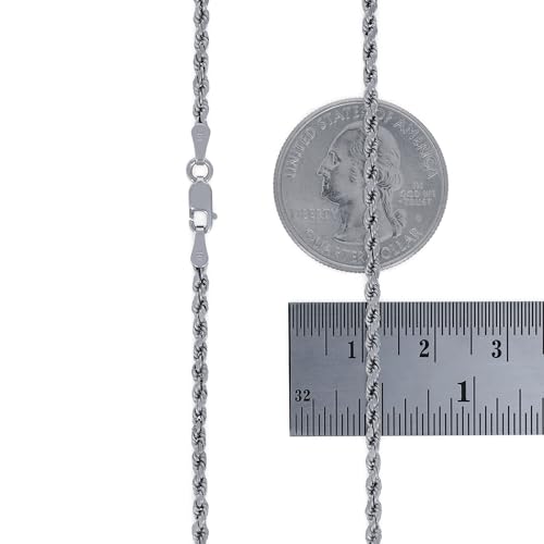 Nuragold 14K Real White Gold Rope Chain Diamond Cut Bracelet (2mm-5mm) - 2mm,7.5"