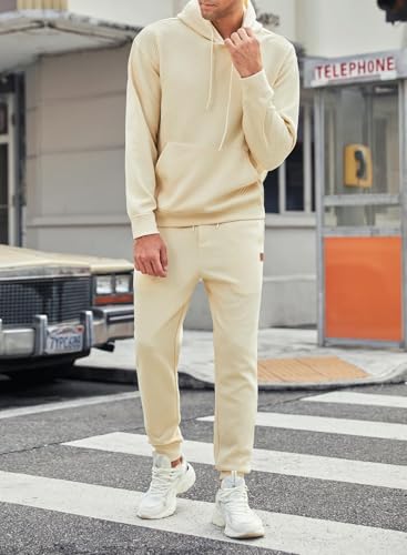 JMIERR Mens Tracksuits 2 Piece Sweatpants Set Airport Outfits Long Sleeve Hoodie Sweatshirt & Joggers Sweatpants, Fall Tracksuit Sweatsuits Matching Lounge Sets, X-Large, Beige