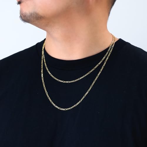 Nuragold 14k Real Yellow Gold Figaro Link 2.75mm Chain Necklace (16"-30") - 24"