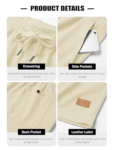 TACVASEN Men's Casual Shorts 5 inch Elastic Waist Drawstring Summer Beach Shorts Lightweight Lounge Comfy Short Beige