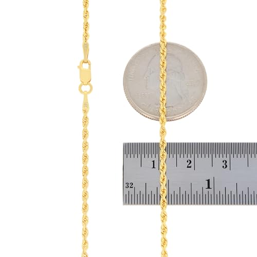 Nuragold 14k Real Yellow Gold Rope Chain Solid Diamond Cut Necklace - 1.8mm - 22"
