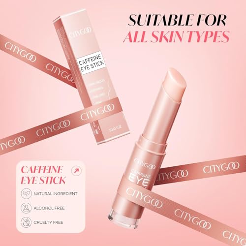 CITYGOO Caffeine Eye Cream Stick: Anti-Aging Firming & Dark Circles Moisturizing Balm for Puffiness & Eye Bags - Travel-friendly for Women (Caffeine Pink 3g)