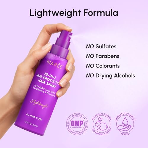 MAREE 10-in-1 Heat Protection Spray for Hair – Heat Protectant for Hair with Keratin, Collagen & Argan Oil – Frizz Control Hair Spray Women Care Product – Anti Frizz Protector de Calor para el Cabello
