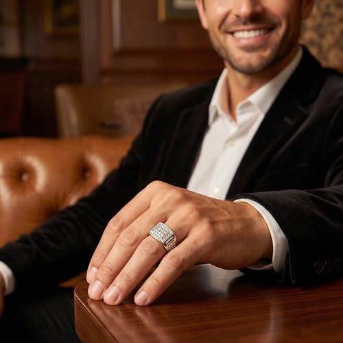 Pompeii 1 Ct Men's Diamond Cluster Nugget Detail Ring in 10k White Gold - Size 10