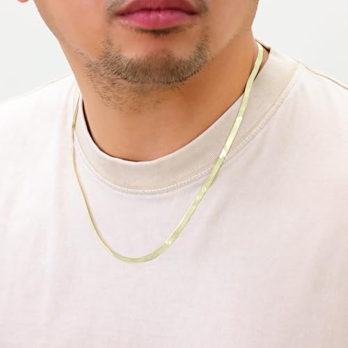 Nuragold 14k Real Yellow Gold Herringbone 4mm Chain Flexible Necklace - 18"