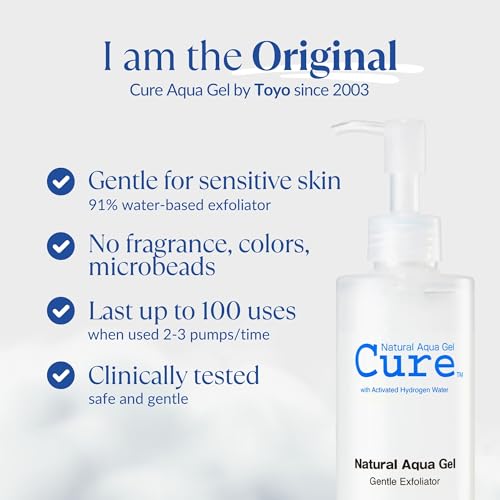 Cure by Toyo | Aqua Gel Gentle Exfoliator | Clear and Softer Skin | Non-Abrasive Face and Body Cleanser | Sensitive Skin | Big Size 8.82oz