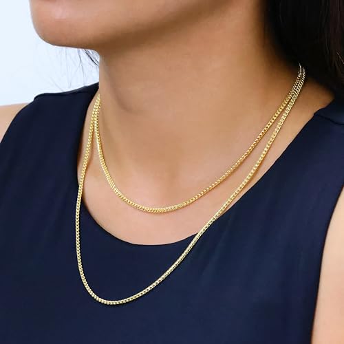 Nuragold 10K Real Yellow Gold Franco 2mm Solid Diamond Cut Chain Necklace - 26"