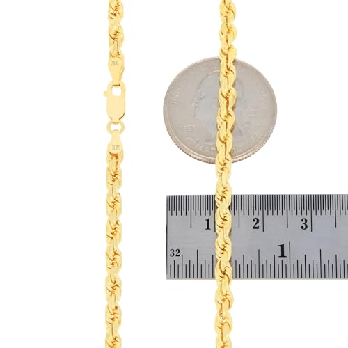 Nuragold 10k Real Yellow Gold Rope Chain 4mm Solid Diamond Cut Men Necklace - 22"