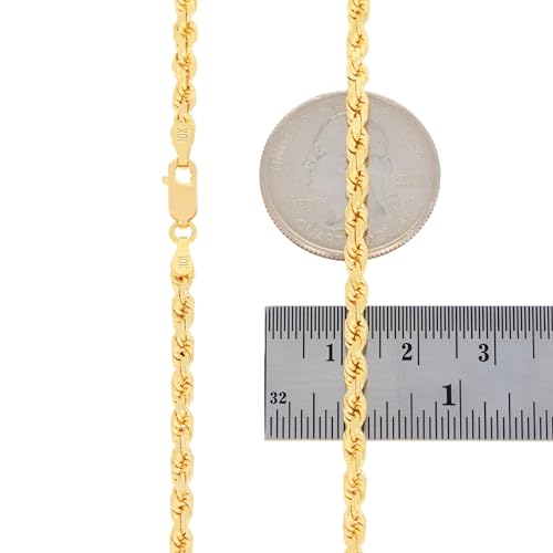 Nuragold 10k Real Yellow Gold Rope Chain Solid Diamond Cut Necklace - 3mm - 20"