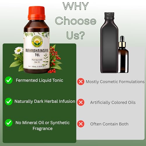 BASIC AYURVEDA Bhringraj Oil for Hair Growth | 3.38 Fl Oz (100ml) | Strengthens Roots & Reduces Hair Loss | Natural Ayurvedic Herbal Oil for Dandruff Control & Scalp Nourishment
