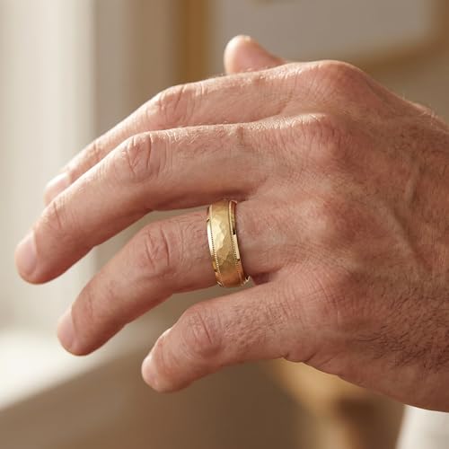 Pompeii 6mm Hammered Mens Wedding Band 14K Yellow Gold - Size 7.5