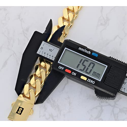 Nuragold 10k Real Yellow Gold Monaco 15mm Miami Cuban Chain Mens Bracelet - 8"