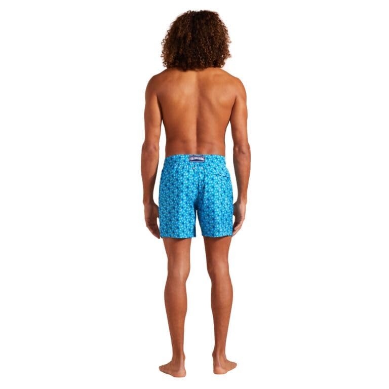 Vilebrequin Men Ultra-Light and Packable Swim Shorts Rainbow Turtle Round Microphone, Hawaii Blue, L