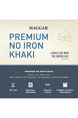 Haggar mens Premium No Iron Khaki Classic Fit Expandable Waist Flat Front Pant, Black, 38x30