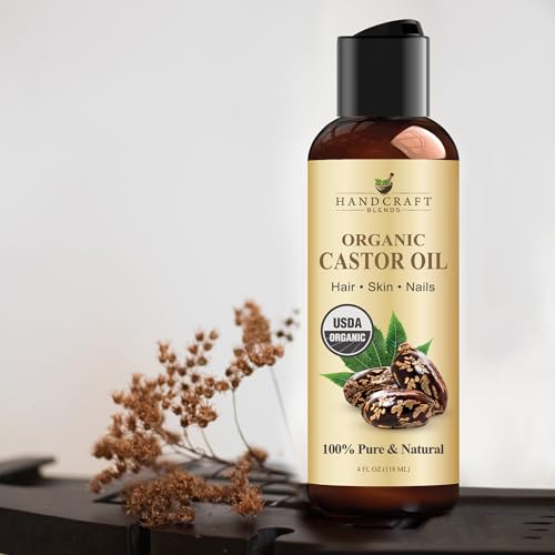 Handcraft Blends Organic Castor Oil 4 Fl Oz | 100% Pure and Natural | Premium Grade Carrier Oil | Hair, Eyelashes and Eyebrows | Hair and Body | Expeller-Pressed | Hexane-Free