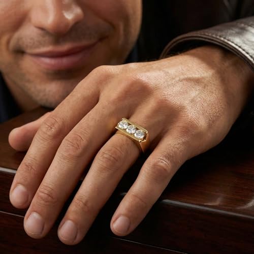 P3 POMPEII3 Pompeii 1 1/2ct Diamond Three Stone Mens Wedding 3 Round Jewelry Ring 10k Yellow Gold - Size 7
