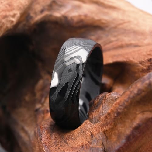 Concept Knight Gold/Black Damascus Steel Rings for Men Men's Wedding Bands