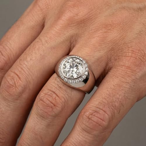 P3 POMPEII3 Pompeii Certified 3 1/3Ct Men's Bezel Set Diamond Halo Signet Ring 14k Gold Lab Grown - Size 6 (E/F,VS1-VS2)