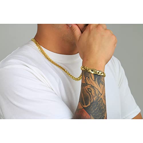 Nuragold 14k Yellow Gold 9mm Royal Monaco Miami Cuban Link Chain Bracelet, Mens Womens Fancy Box Clasp 7" 7.5" 8" 8.5" 9"