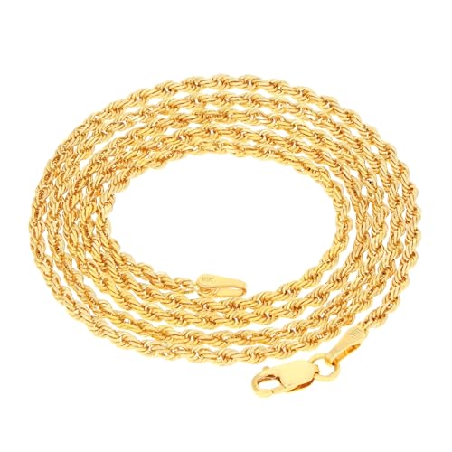Nuragold 18K Real Yellow Gold Solid Rope Chain Diamond Cut Italian Necklace - 16",2mm