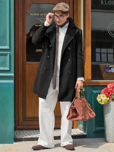 Makkrom Mens Double Breasted Trench Coat Casual Lapel Collar Business Winter Long Overcoats