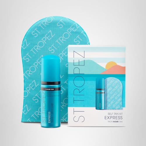 St.Tropez Self Tan Express Mini Kit: Travel-Sized Light/Medium/Dark 1-3 Hour Express Mousse and Tanning Applicator Mitt, Even & Natural, Vegan