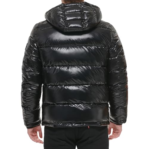 Tommy Hilfiger Men's Hooded Puffer Jacket, Pearlized Black, Medium