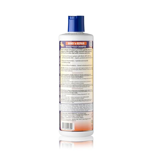 Mane 'n Tail Bond ’n Repair Shampoo, Sulfate-Free Strengthening Shampoo for Damaged Hair, Anti-Breakage Triple Bond Repair with Biotin, Moringa & Niacinamide, Mango Peach 11.2 fl oz