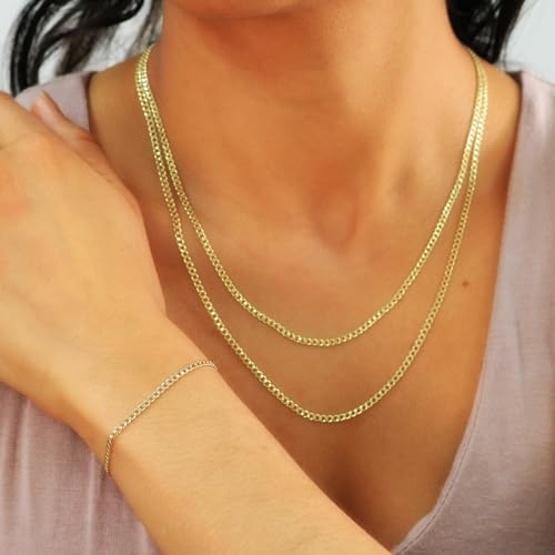 Nuragold 10K Real Yellow Gold Cuban Curb Link Chain Bracelet (2.5mm-7.5mm) - 7",2.5mm