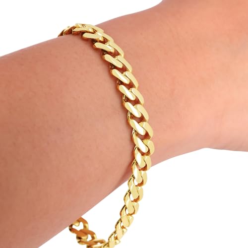 Nuragold 14k Real Yellow Gold Royal Monaco 7.5mm Miami Cuban Chain Bracelet - 7"