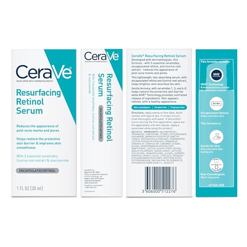 CeraVe Resurfacing Retinol Face Serum with Niacinamide, Pore Minimizer, 1oz