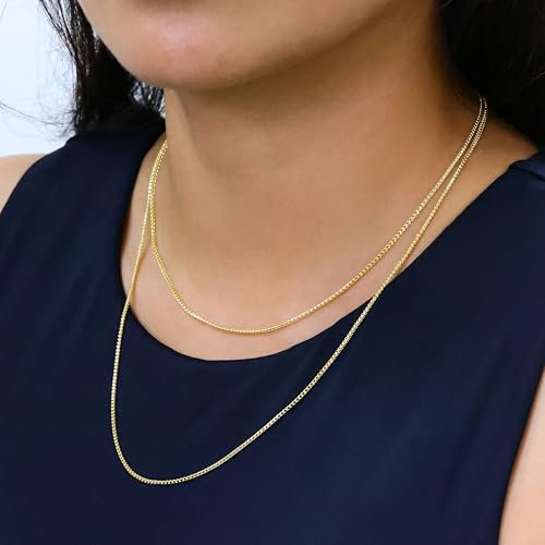 Nuragold 14K Real Yellow Gold Franco 1.4mm Solid Diamond Cut Chain Necklace - 22"