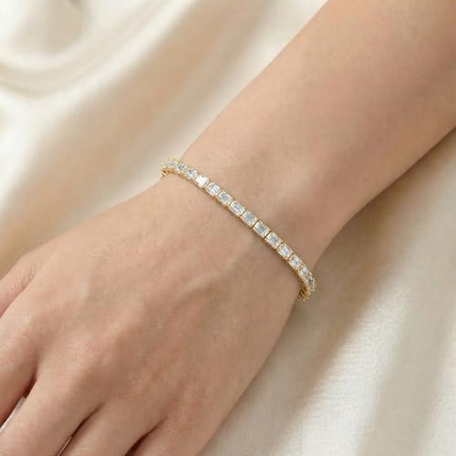 P3 POMPEII3 Pompeii 12Ct Emerald Cut Diamond East West Tennis Bracelet 14k Yellow Gold Lab Grown - Size Medium (EF,VS)