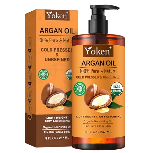 Yoken USDA Argan Oil 8oz, Cold Pressed Unrefined Moroccan Oil for Hair