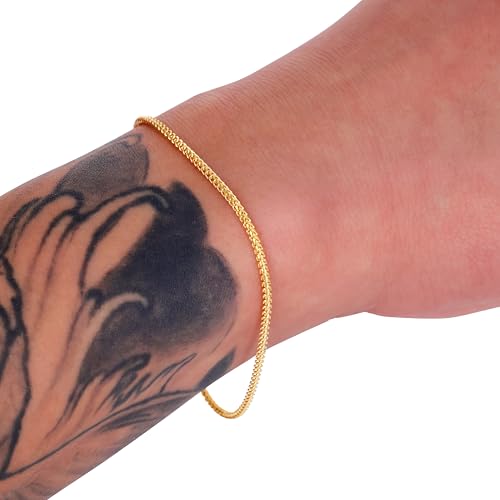 Nuragold 14K Real Yellow Gold Franco Solid Diamond Cut Chain Bracelet - 1.7mm,7"
