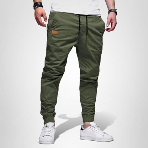 JMIERR Mens Casual Joggers Pants - Cotton Drawstring Chino Cargo Pants Hiking Outdoor Twill Track Jogging Sweatpants Travel Essentials Pants with Pockets for Men, M, B Green