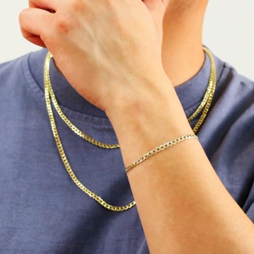 Nuragold 10K Real Yellow Gold Cuban Curb Link Chain Bracelet (2.5mm-7.5mm) - 8",3.5mm