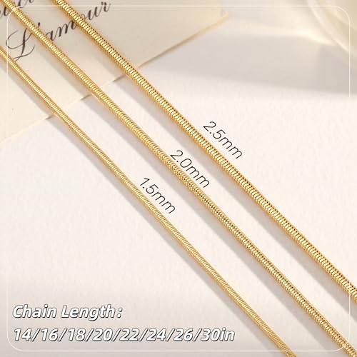 14K Gold Chain for Women Men 1.5/2.0/2.5mm Gold Snake Necklaces for Women