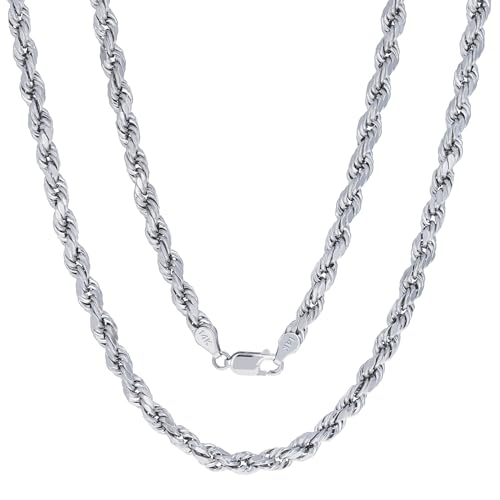 Nuragold 14K Real White Gold Rope Chain Diamond Cut Necklace (1.5mm-7mm) - 5mm,24"