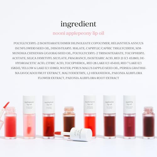 NOONI Korean Lip Oil - Applepeony - Plumping & Hydrating Tinted Lip Gloss
