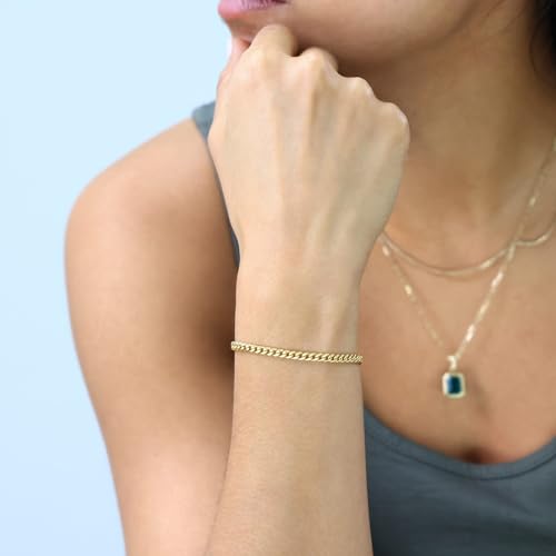 Nuragold 14k Real Yellow Gold Miami Cuban Link 4mm Chain Italian Bracelet - 7"