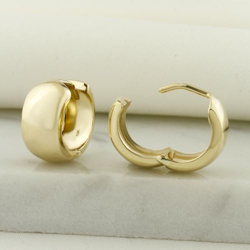 10K Solid Gold Chunky Huggie Earrings, Real Gold Simple Plain Huggie Hoop Earrings, Thick Earrings - Serena Sparkles (Large Complete Yellow Gold)