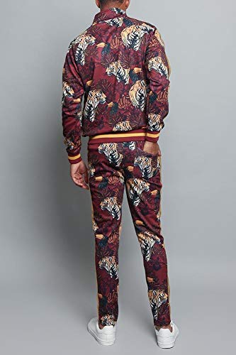 G-Style USA Men's Set Royal Floral Tiger Accent Track Suit ST559 - Burgundy - 2X-Large