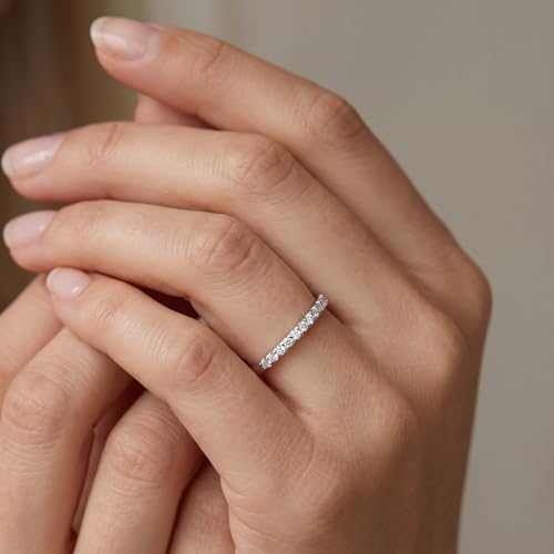 P3 POMPEII3 Pompeii 1/8ct 14k White Gold Diamond Engagement Band Wedding Stackable Prong Womens Ring - Size 9.5