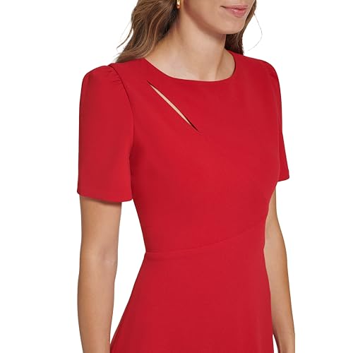 DKNY Women's Short Length Scuba Crepe Jewel Neck Dress, Scarlet