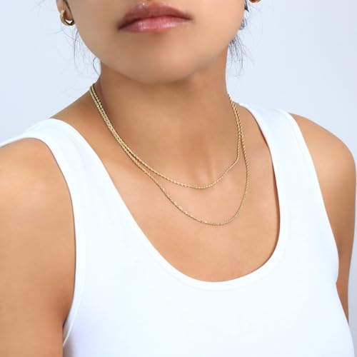 Nuragold 10k Real Yellow Gold Rope Chain Diamond Cut Thin Necklace - 1.5mm - 18"