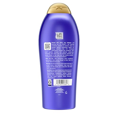 OGX Thick & Full + Biotin & Collagen Volumizing Conditioner, Nutrient-Infused Conditioner + Vitamin B7 Biotin Gives Hair Volume & Body for 72+ Hours, Sulfate-Free Surfactants, 25.4 fl. oz