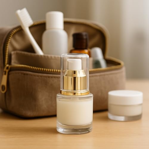6Packs 20ml Clear Glass Lotion Pump Bottles Refillable Travel Cosmetic Containers with Pump and Clear Cap Mini Empty Dispenser Jars for Serum, Essence, Toner, Skincare, Essential Oils (Golden)