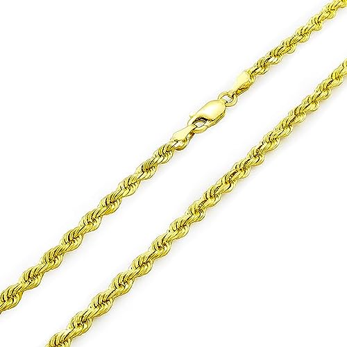 Galaxy Gold GG, 14K Solid Gold Diamond Cut Rope Chain Bracelet, 3mm - 7 Inch (7-9" Available), Fine Jewelry