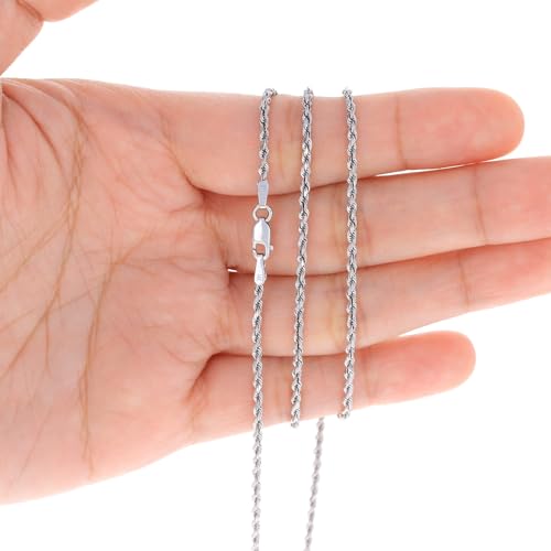 Nuragold 14k Real White Gold Rope Chain Solid Diamond Cut Necklace - 1.5mm - 20"
